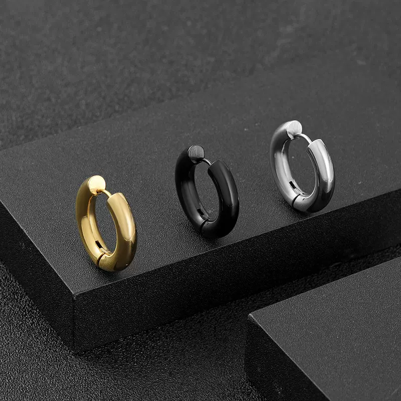 跨境钛钢粗线圈耳扣不锈钢耳骨扣 欧美夸张圆圈耳环耳饰品厂家售