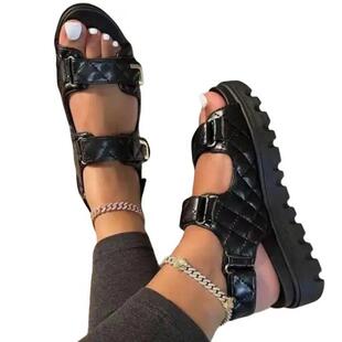 I 12313 Magnetic Buckle Plaid Sandals ħ�g�N���ӛ�Ь