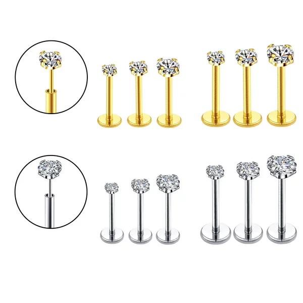 G23 Titanium Material Four-Claw Zircon Rod Flat Back Ear Nail Ear Bone Nail Nose Nail Cochlear Nail Piercing Jewelry Earrings