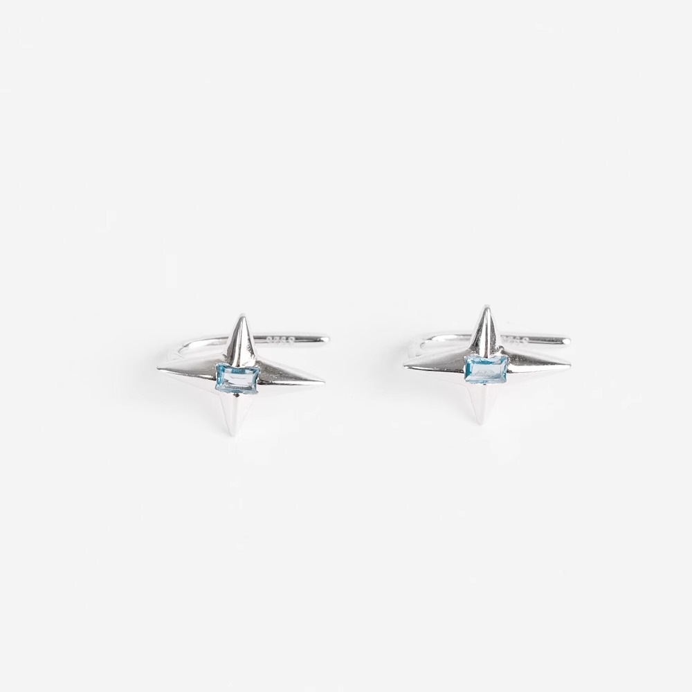 Ear cuff a forma di stella a quattro punte con zircone blu_voghion.com