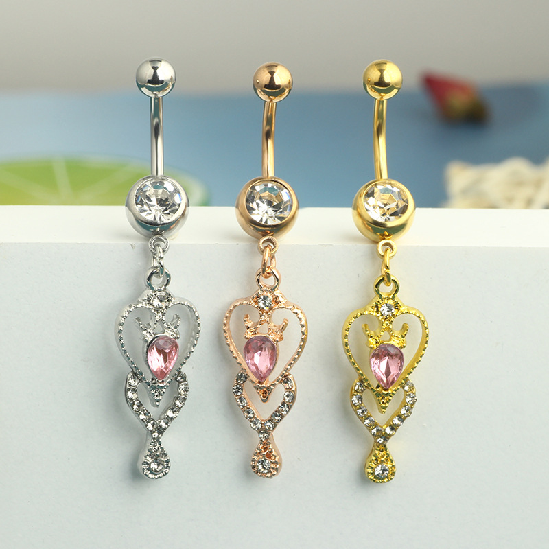 6g Weight Zircon Inlay Material 1 Piece Belly Rings Simple Style Heart Shape 304 Stainless Steel Inlay Zircon