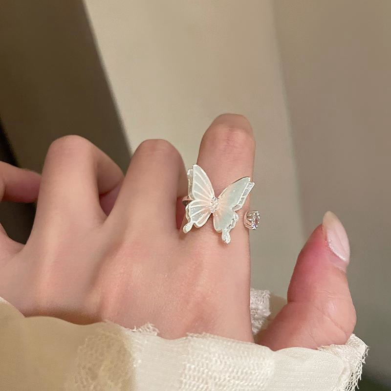 超仙彩色蝴蝶锆石开口戒指女小众设计食指戒轻奢高级感夏天指环潮