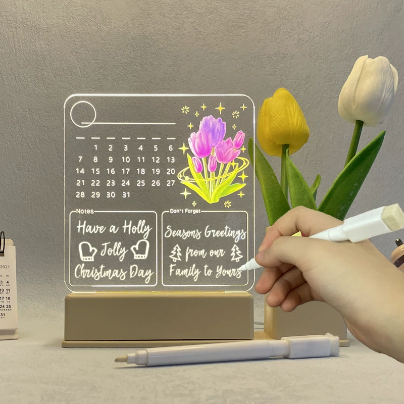 Pens holder, night light, calendar, acrylic board, LED lantern for bed, 3D