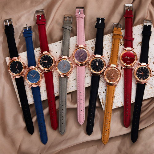 New Starry Sky Watch for Women Live Broadcast Ladies Fashion Casual Watch Ultra-Thin Rhinestone Frosted Belt Watch