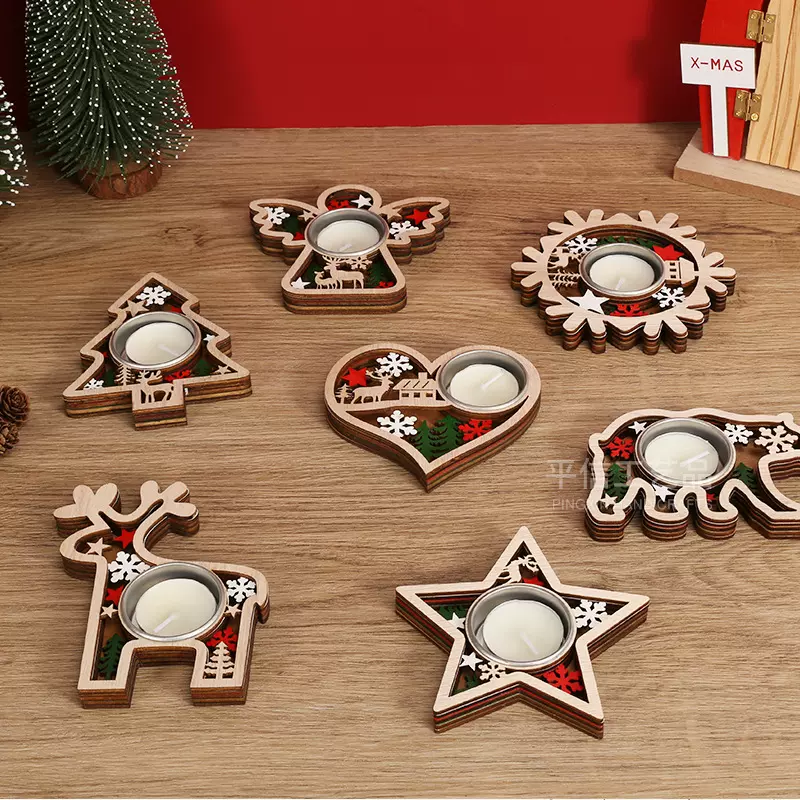 圣诞节创意木质烛台节日派对装饰摆件氛围蜡烛台餐桌装饰布置道具