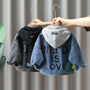 896 Boys Denim Tops Spring and Autumn 2025 New Children's Autumn Clothes Children's Autumn Hooded Tops Trendy and Handsome