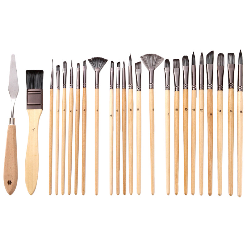 Transfronterizo nuevo gouache pintura acrílica pluma conjunto 24 piezas de lana de nylon pintura cepillo en forma de abanico de pintura al óleo de la pluma al por mayor