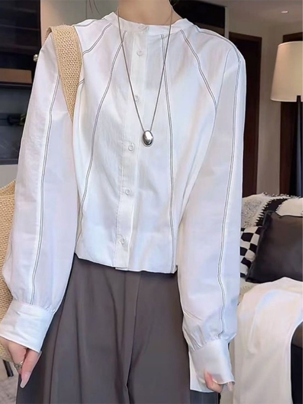 白色衬衫女小个子春秋季新款明线设计感小众高级感长袖防晒衬衣女|undefined