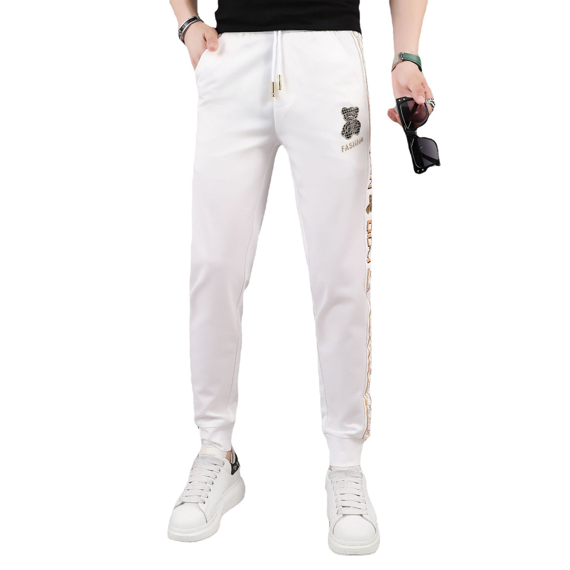 Thin 2022 Summer White Sports for Casual New Trendy Brand Tight Fit Men's Quick Drying Sanitary Pants_voghion.com