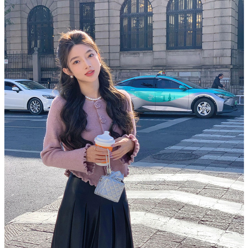 ChicShe ChicShe 2024 Cardigan lavorato a maglia color camelia viola per donna, stile coreano, inizio autunno, unico e bellissimo, cappotto corto versatile_voghion.com