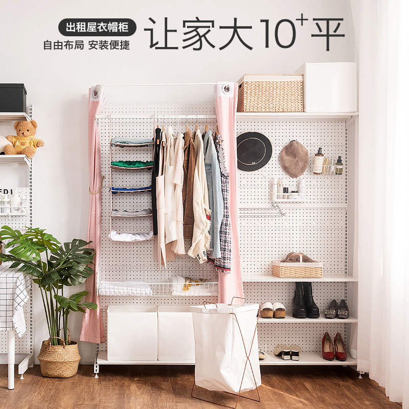 网红五金货架改造少女衣柜步入式衣帽间分层出租屋开放简易柜|ms