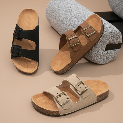 New Summer Cross-border PVC Buckle Leather Sandals, Beken Flat Sandal Slippers for Women, Half Slippers with Thick Soles, Wearable Outdoors