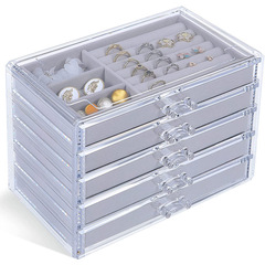 Acrylic velour jewelry box with multi-layer drawer-style storage compartments, tray for necklaces, earrings, and rings, display and organization box