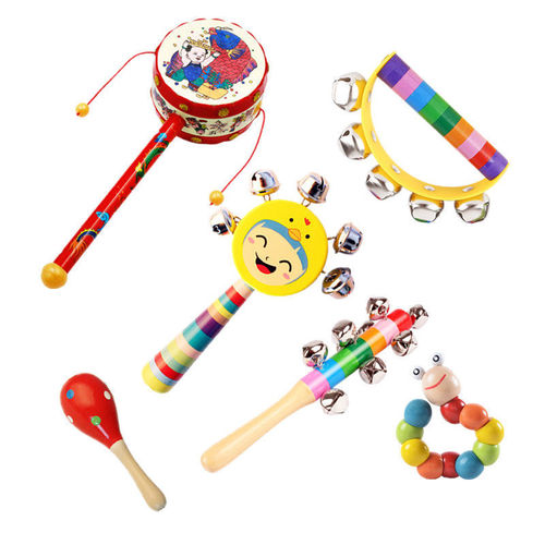 Newborn baby sand hammer rattle early education educational handbell baby grasping training toy wooden 0-6-12 months old child