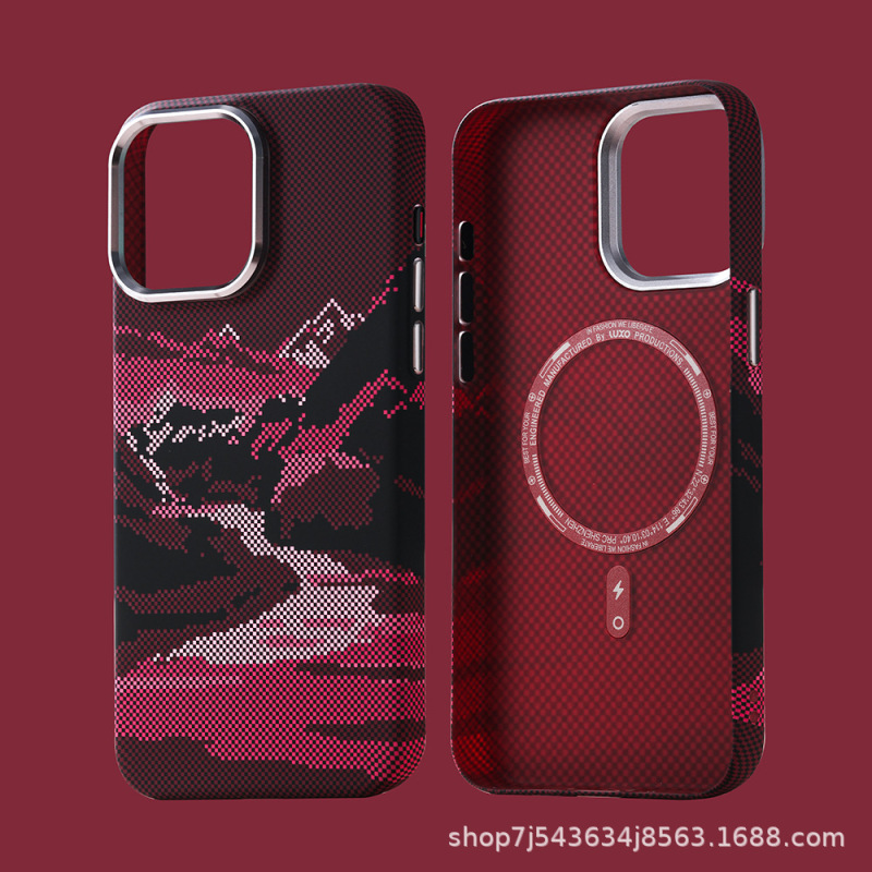 适用苹果16promax山川河流碳纤维纹磁吸手机壳iphone15/14保护套|undefined