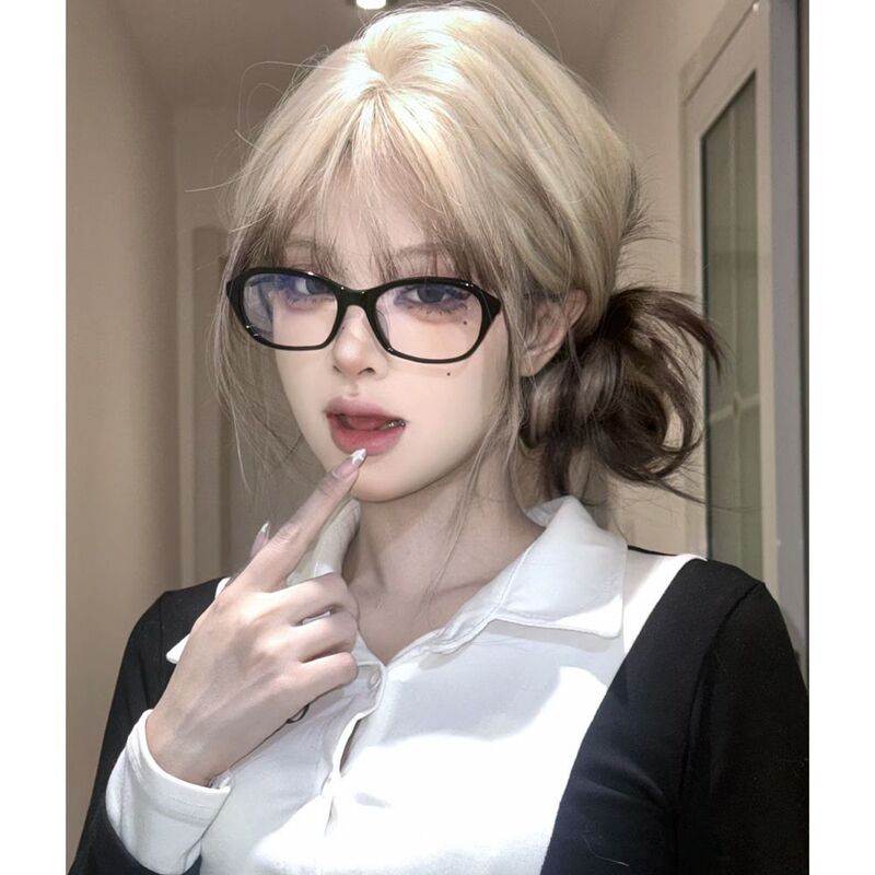 Wig Female Long Hair Blonde Siamese Cat Gradient Layered Human Hair Daily Fashion Long Curly Hair New Full Headgear