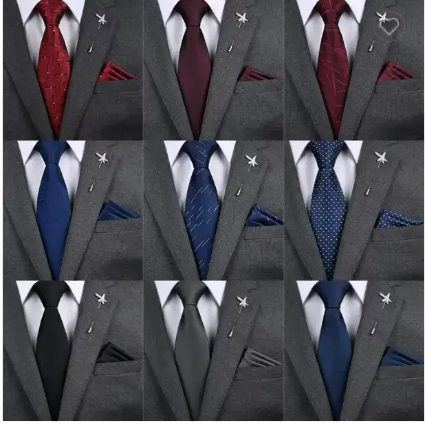 男士正装领带 商务结婚套装涤丝领带口袋巾套装 嵊州领带厂家批发