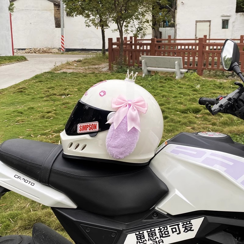 Universal Plush Ear Helmet Decoration Pink Bow Purple Big Ear Dog Helmet Accessories (Auto Parts and Accessories) - pink-bow-purple-big-ear-dog-with-tail-without-crown-without-helmet