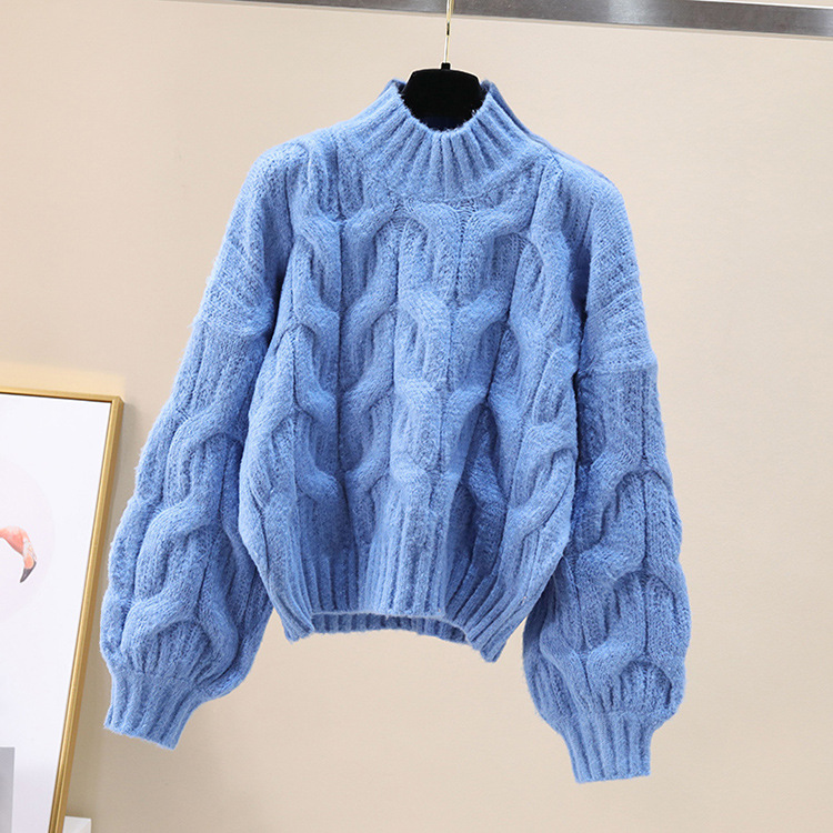 Suéter de las mujeres linterna manga giro desgaste exterior perezoso estilo Otoño y ropa de invierno 2023 nuevo estilo coreano suéter grueso Suelto