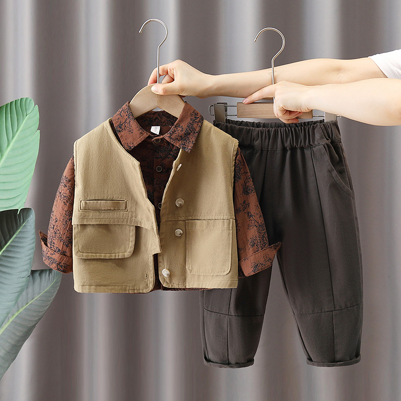 5721 Traje de primavera y otoño para niños 2024 Nuevo estilo para niños, ropa fresca y guapa para niños, ropa de primavera para bebés, traje coreano de tres piezas