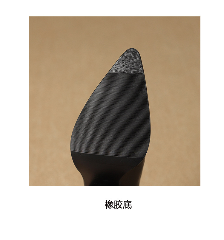 Giày mule nữ da bò mũi nhọn gót cao 7 cm phong cách Âu Mỹ — đen chi tiết 20