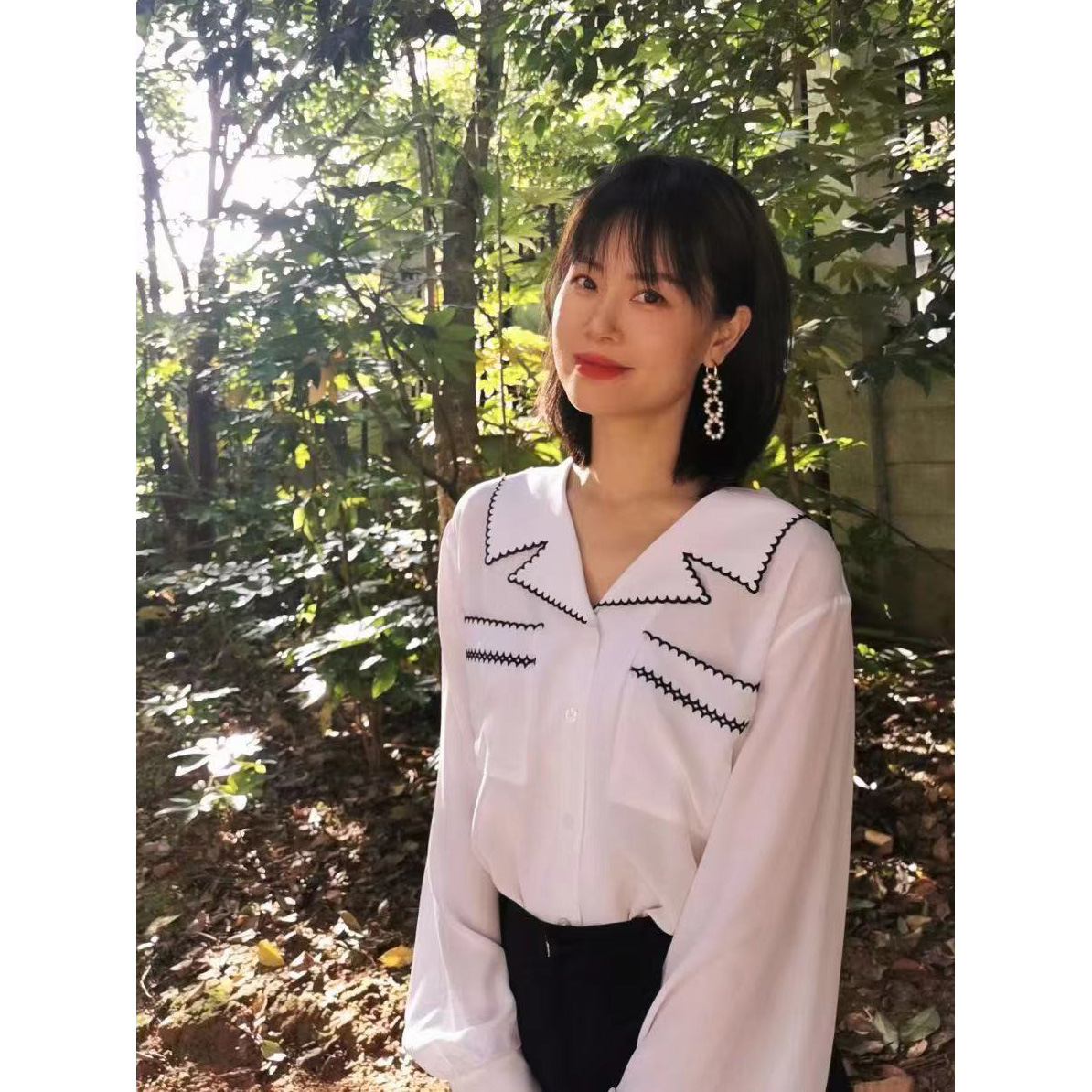 「时里」真丝山茶优雅精致重绉女装长袖上衣外穿通勤衬衫 S3039