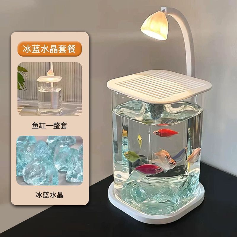水槽ベタ超白色小型怠惰なガラス水槽リビングルームクリエイティブデスクトップ装飾品装飾ライト|undefined