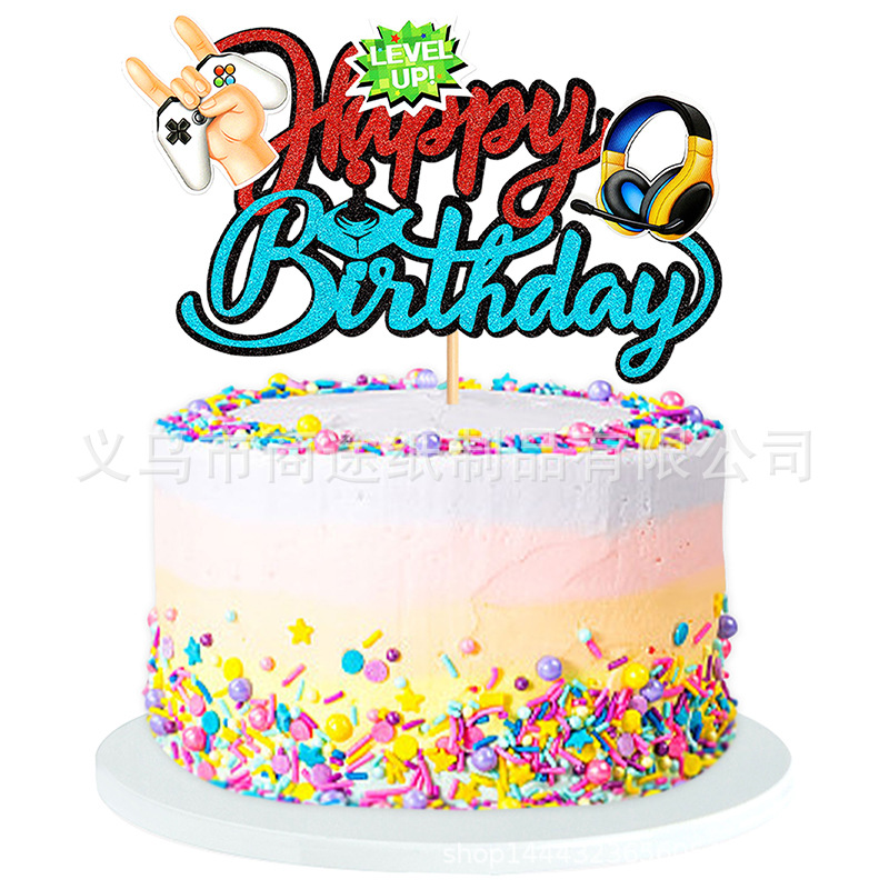 Creative game console handle headset birthday cake card insertion game theme Gome on party decoration layout