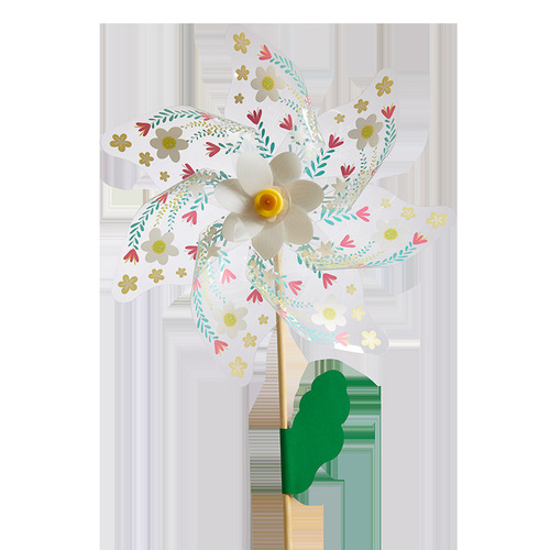 户外春天透明彩印百花风车手工diy儿童制作材料幼儿园玩具涂鸦