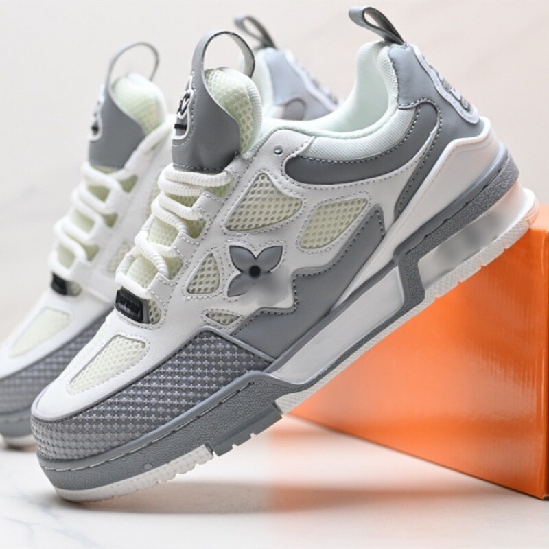 Putian Shoes High-End Version Puding Men's Shoes Lv Trainer Couple Style Embossed Fashion Thick-Soled Women's Sports Sneakers