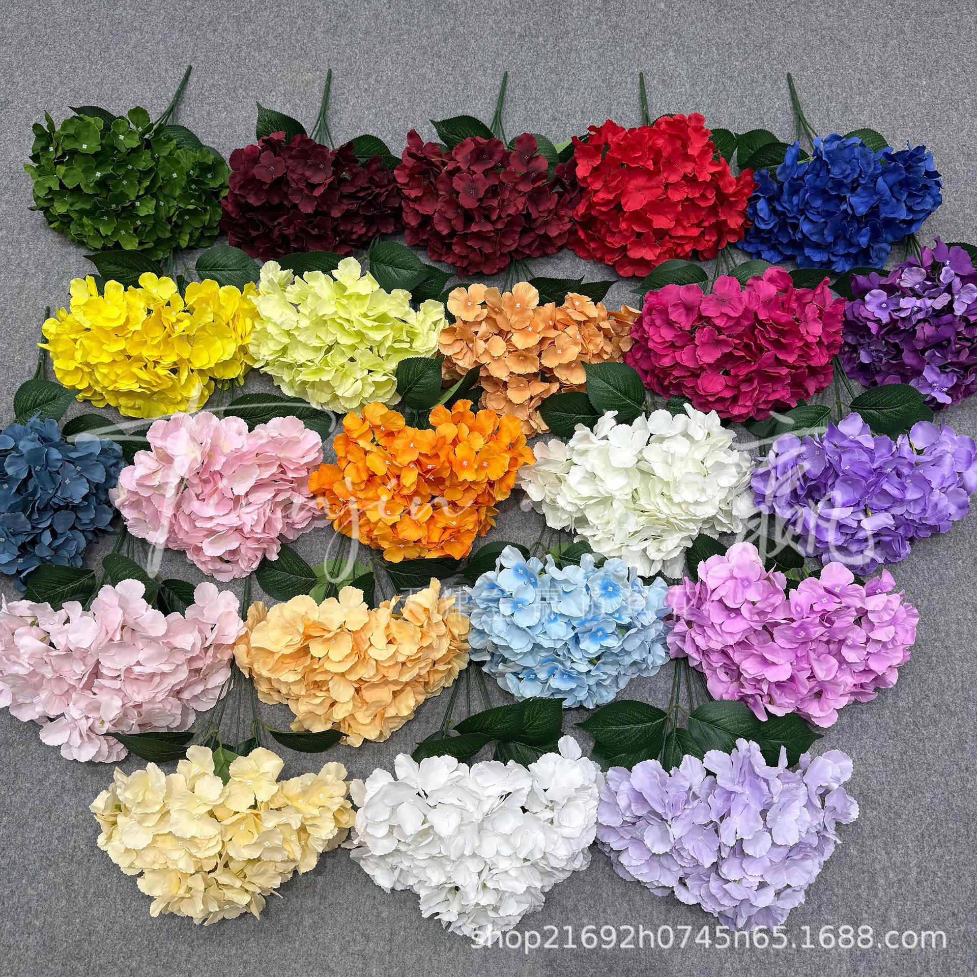 Artificial Flowers, 5-Head Hydrangea, 27 Petals, Wedding Hall Decoration, Fake Flowers, Wedding Floor Arrangement Base Flowers, 5-Head Hydrangea Bouquet