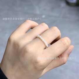 3-4mm淡水珍珠弹力绳戒指简约百搭小珍珠戒指无礼盒诸暨珍珠批发