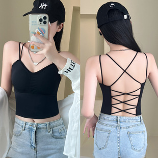 New Sexy Hollow Backless Ice Silk Spice Camisole Mid-length Beautiful Back Outer Wear All-match Women's Summer Thin Top
