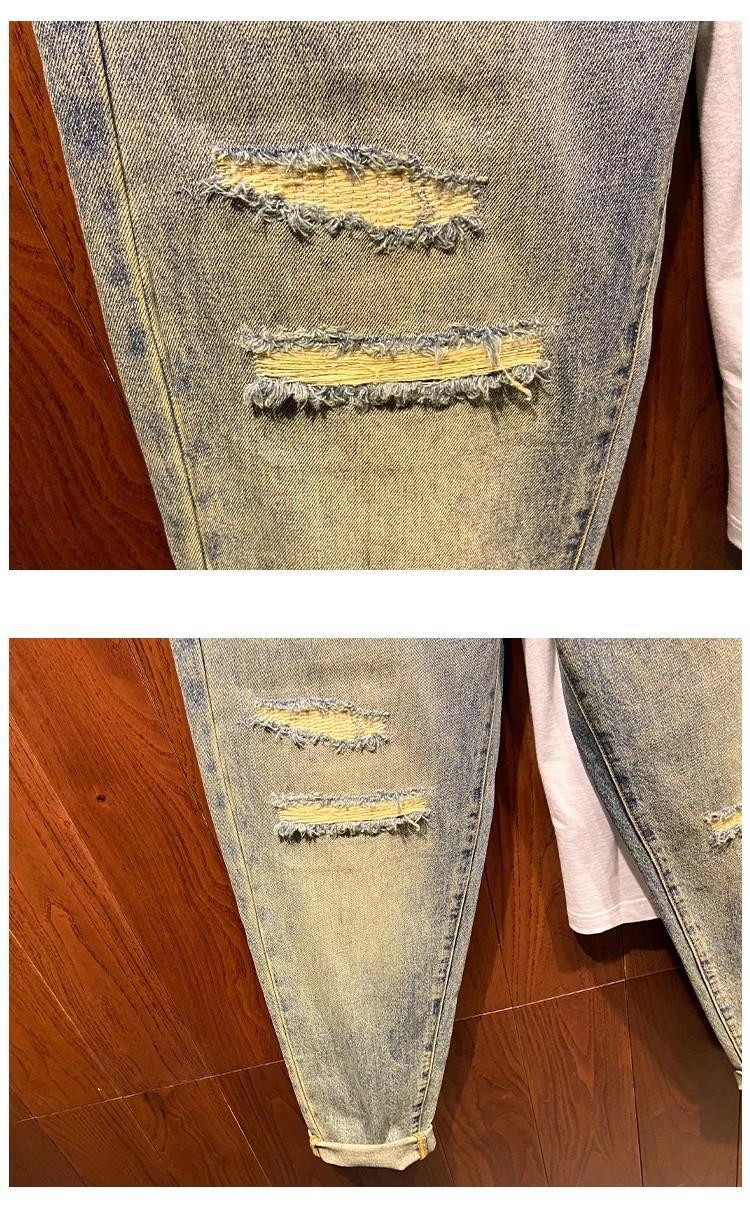 Men's Vintage Distressed Washed Ripped Jeans Loose Fit Slim Straight Leg Trendy American Style Trousers For Spring Autumn_mkmklike.com