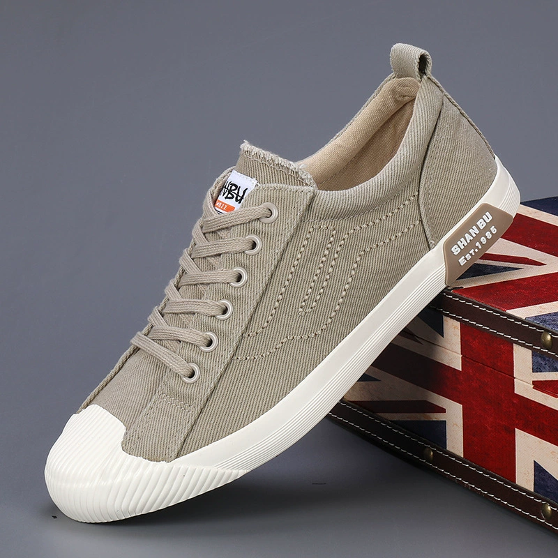 2024 весенние мужские туфли корейские модные туфли дышащие брезентовые туфли дикие трендовые повседневные туфли плоские туфли с низким шнуровкой