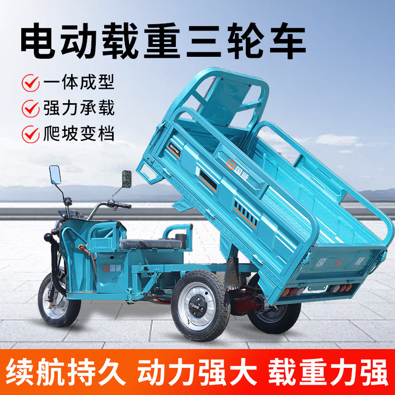 Guowei vehículo eléctrico triciclo eléctrico de entrega de carga doméstica cabina agrícola volcado tripulado vehículo de batería de alta potencia