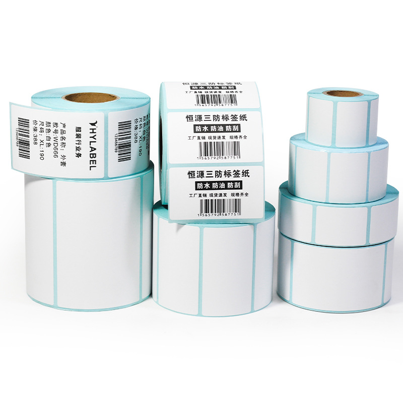 Rollo de etiquetas térmicas adhesivas 100x100 mm, resistentes al agua, aceite y rasgado, papel para códigos de barras 40/60/70/80, impresión térmica