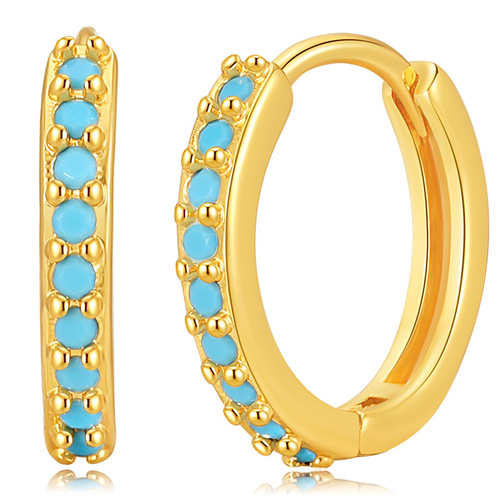 Earrings with a cool and chic style, plated with 18K gold, featuring a circle design with micro-set turquoise accents, embodying a light luxury feel.