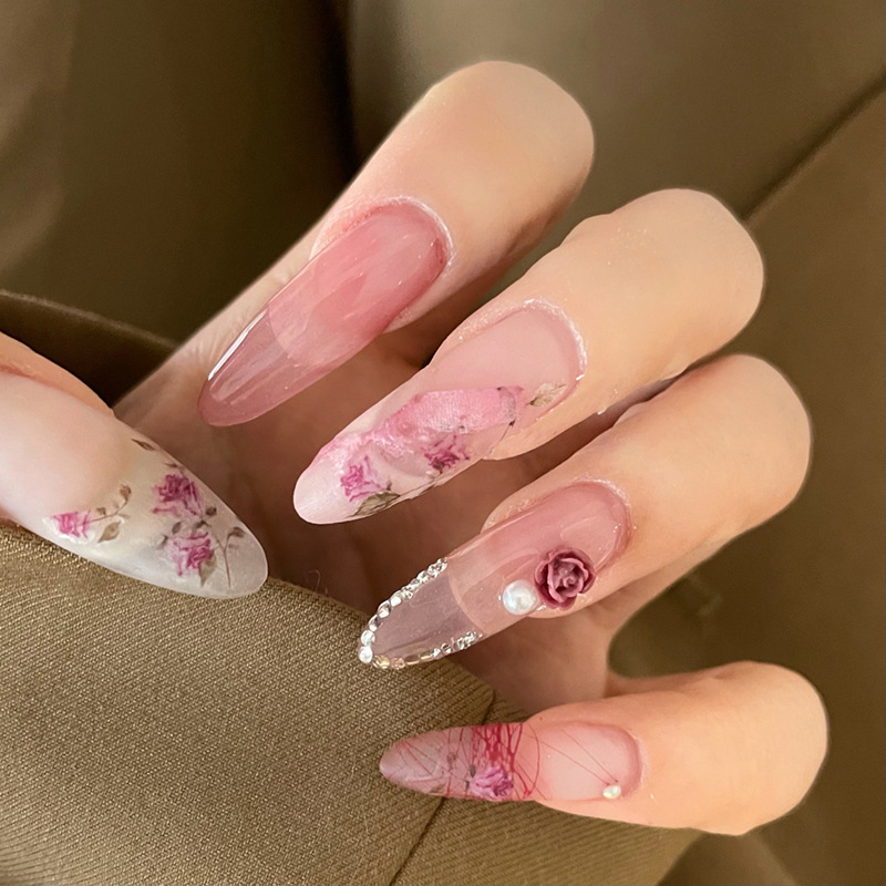 INS papel adhesivo de uñas en línea popular Versalles Rosa pequeño patrón Hada suave 3D parche impermeable con adhesivo