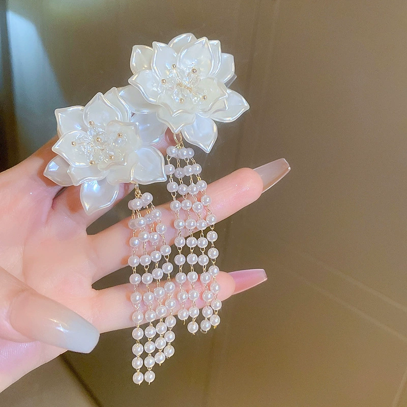 Серебряная игла, белый цирконий, модные милые серьги из жемчуга, цветок, французский стиль