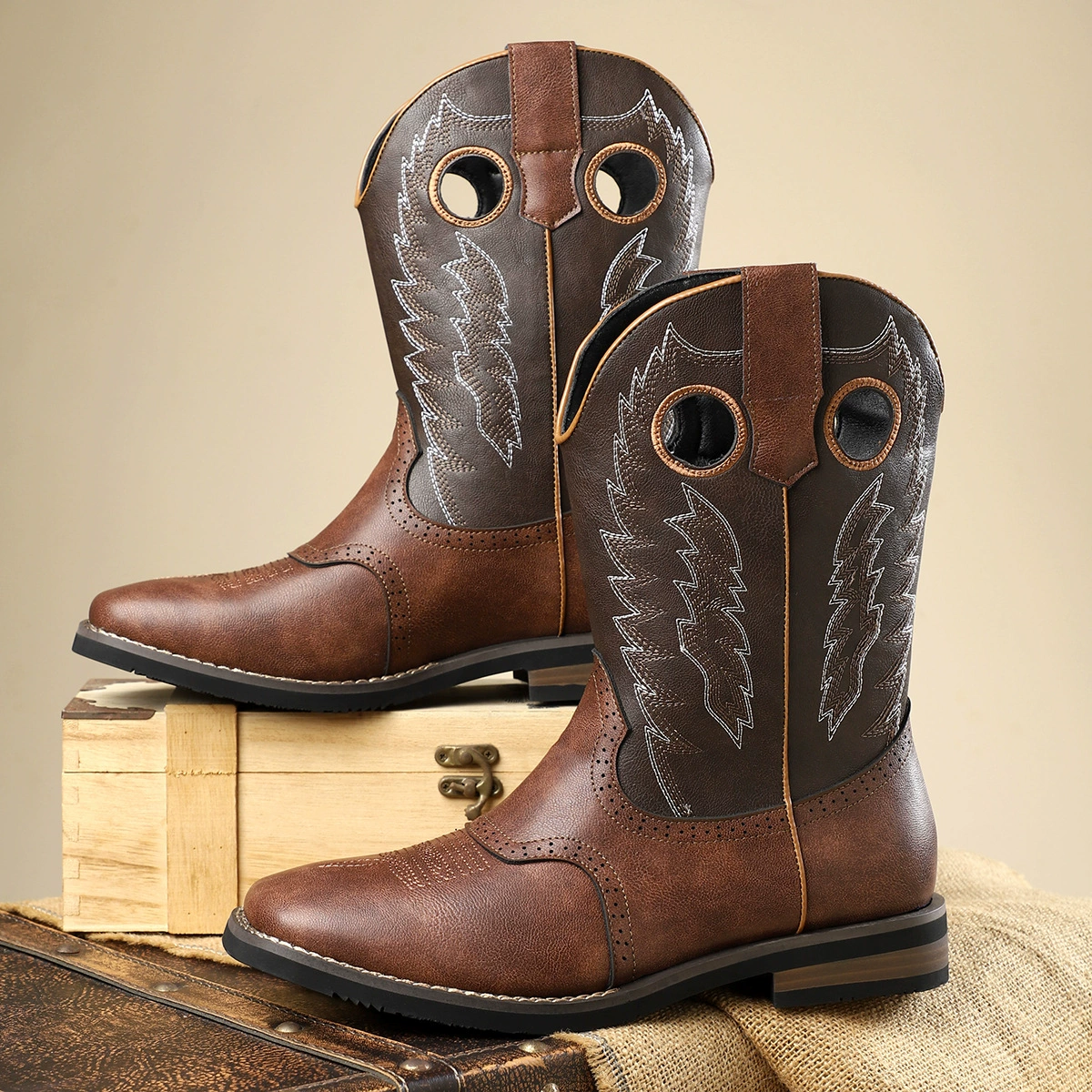 Классические западные джинсовые сапоги ретро вышитые кожаные сапоги повседневные дикие сапоги рыцарей персонализированные модные джинсовые сапоги американский