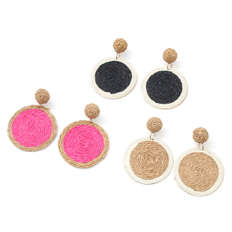 1 Pair Vacation Color Block Raffia Drop Earrings display picture 1