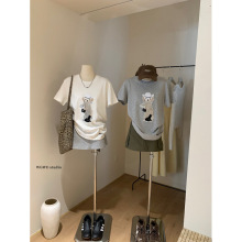 熹凤梨WGWE卡通手工刺绣短袖T恤女2025夏季新款宽松休闲百搭上衣