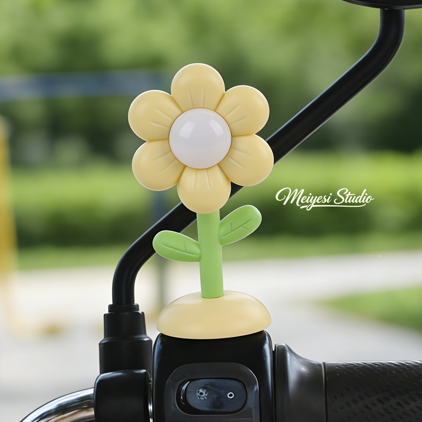 Flores de automóviles eléctricos adornos de luces lindos dibujos animados jefe perro coche de batería bicicleta de noche luces de advertencia accesorios de decoración