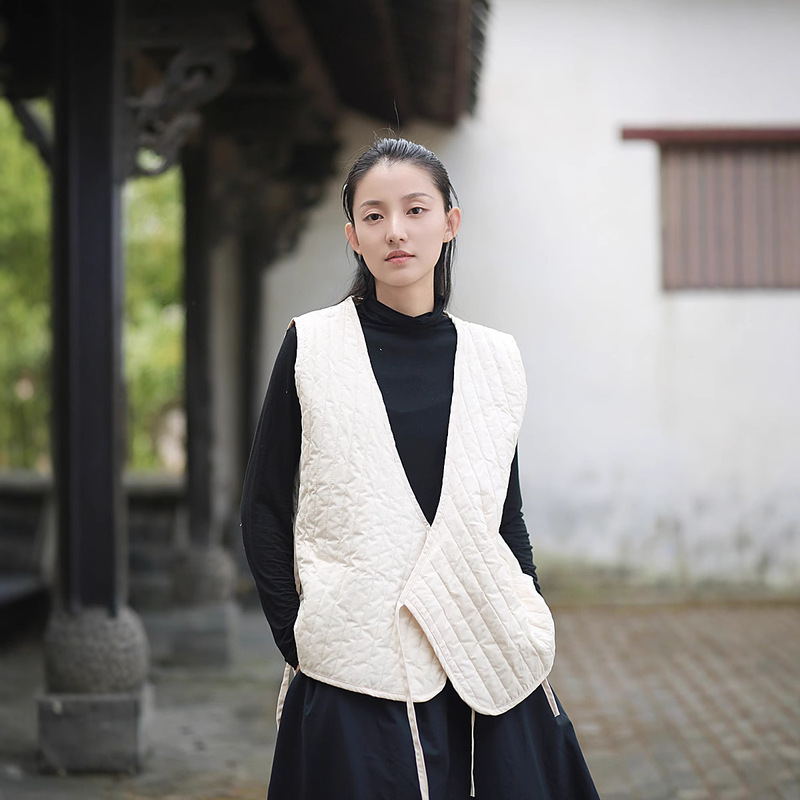 Original Artistic Retro High-Density Cotton Quilted Padded Warm Vest, Cool and Casual, Versatile, Zen Style