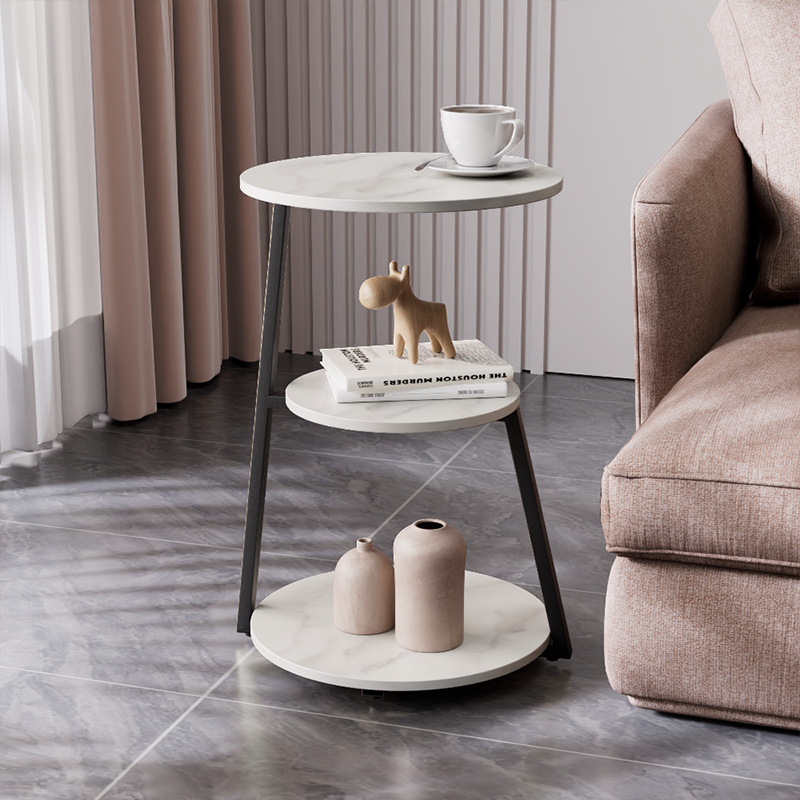 岩板沙發邊幾側邊櫃客廳簡約現代金屬床頭圓形角幾多層收納小圓桌