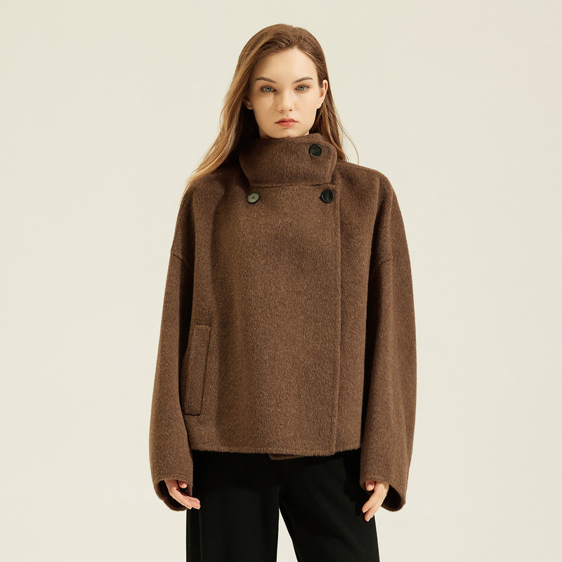 2026 Autumn/Winter Wool Coat Double-Sided Wool Short Coat for Petite Figures Alpaca Short Style Elegant Coat Rabbit Fur Coat for Commuting