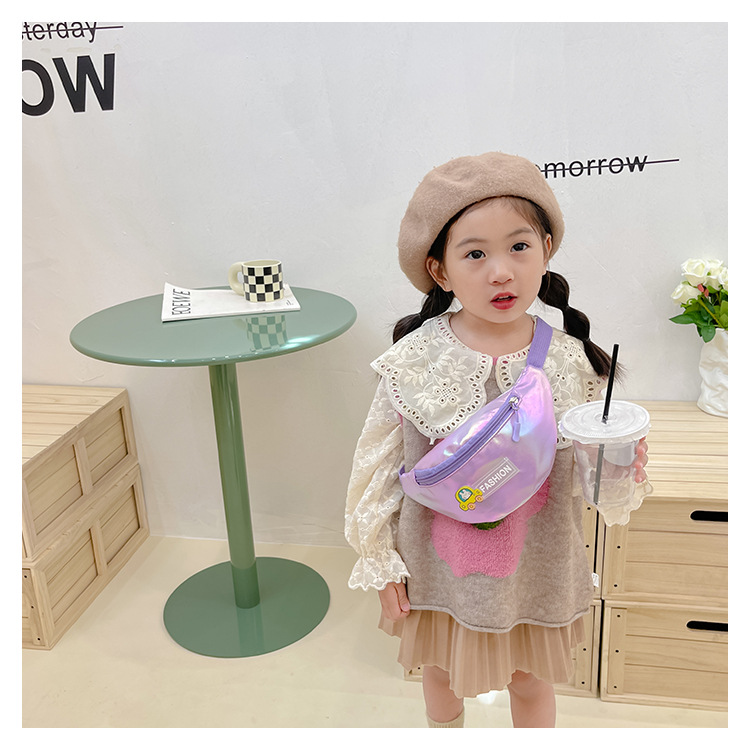 2023 New fashionable and trendy portable laser PU leather children's waist bag, crossbody small bag, sports laser chest waist bag undefined