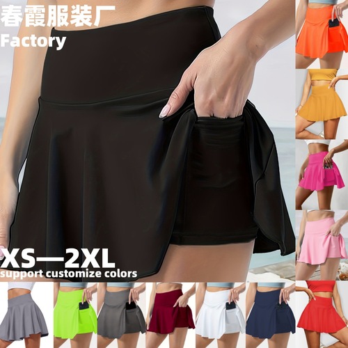Cross-border 2025 European and American hot-selling yoga skirt, high-waisted pleated summer casual skirt for women, sports export-only summer