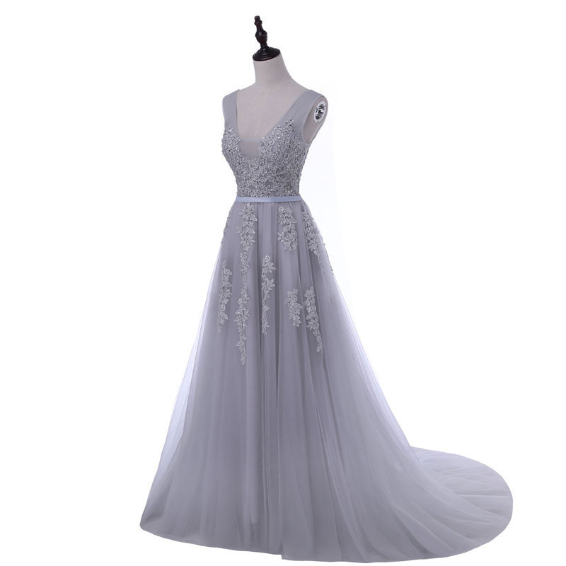 Vestido de Noche con Cuello en V para Mujer de Encaje Sin Mangas para Fiesta image 2